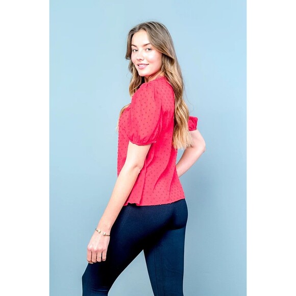 Women’s Sheer Red Lace Short Sleeve Blouse Size M - Picture 9 of 12